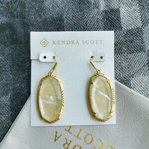 Kendra Scott Elle Vintage Gold Abalone Etch Frame Earrings BRAND NEW